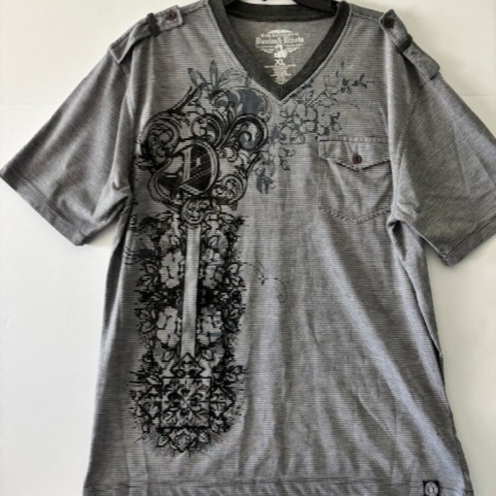 Authentic Denim & Rivets Men Gray Shoulder Tab Streetwear Short Sleeve XL Shirt